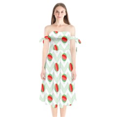 Watermelon Chevron Green Shoulder Tie Bardot Midi Dress by snowwhitegirl