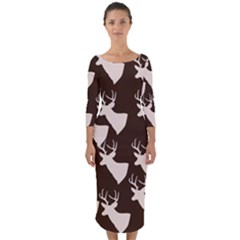 Brown Deer Pattern Quarter Sleeve Midi Bodycon Dress by snowwhitegirl