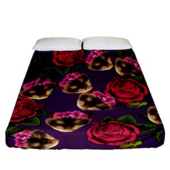 Lazy Cat Floral Pattern Purple Fitted Sheet (california King Size) by snowwhitegirl