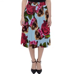 Lazy Cat Floral Pattern Blue Folding Skater Skirt by snowwhitegirl