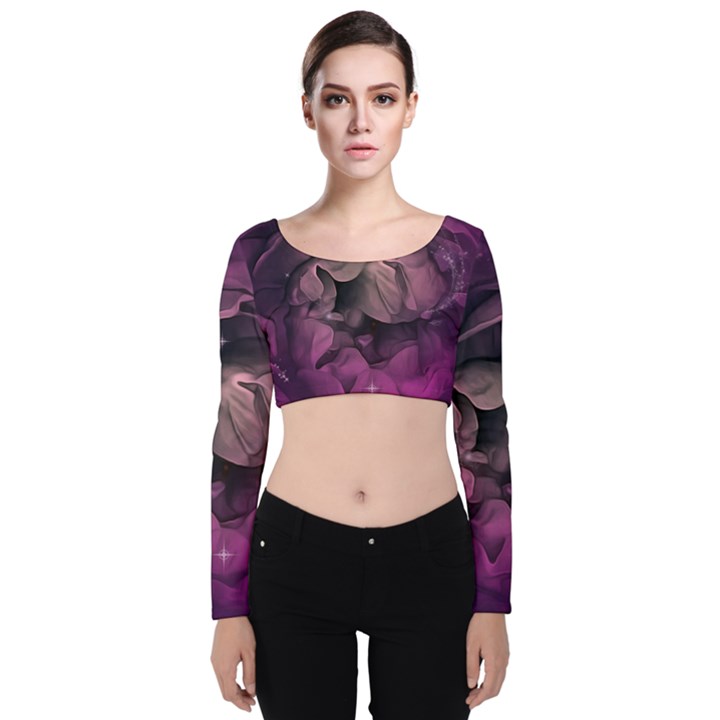 Wonderful Flower In Ultra Violet Colors Velvet Crop Top