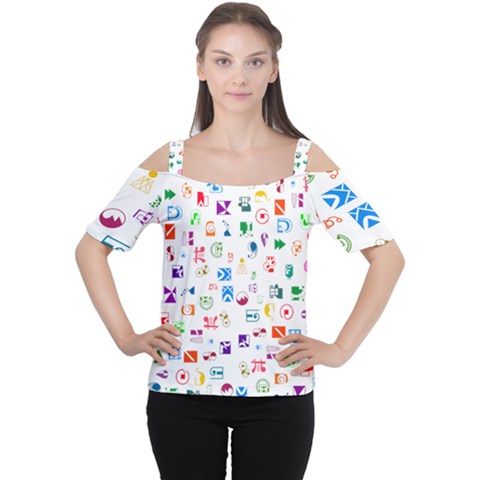 Colorful Abstract Symbols Cutout Shoulder Tee by FunnyCow