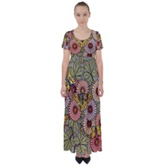 Flower And Butterfly High Waist Short Sleeve Maxi Dress by vintage2030