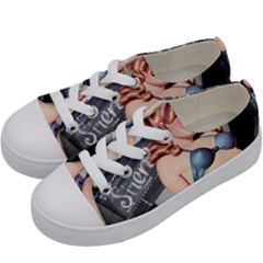 Retro Pin Up Girl Blue Kids  Low Top Canvas Sneakers by vintage2030