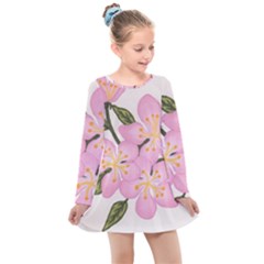 Pink Flowers Kids  Long Sleeve Dress by lwdstudio