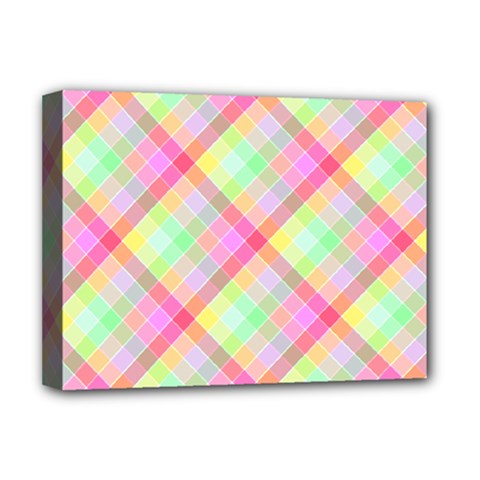 Pastel Rainbow Tablecloth Diagonal Check Deluxe Canvas 16  X 12  (stretched)  by PodArtist