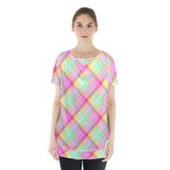 Pastel Rainbow Tablecloth Diagonal Check Skirt Hem Sports Top by PodArtist