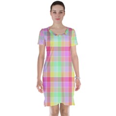 Pastel Rainbow Sorbet Ice Cream Check Plaid Short Sleeve Nightdress by PodArtist