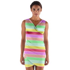 Pastel Rainbow Sorbet Horizontal Deck Chair Stripes Wrap Front Bodycon Dress by PodArtist