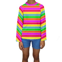 Neon Hawaiian Rainbow Horizontal Deck Chair Stripes Kids  Long Sleeve Swimwear by PodArtist
