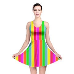 Neon Hawaiian Rainbow Deck Chair Stripes Reversible Skater Dress by PodArtist