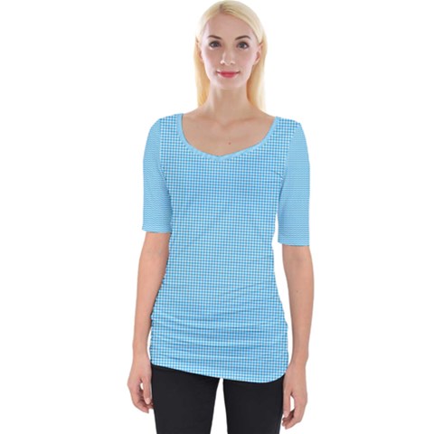 Oktoberfest Bavarian Blue Mini Houndstooth Check Wide Neckline Tee by PodArtist