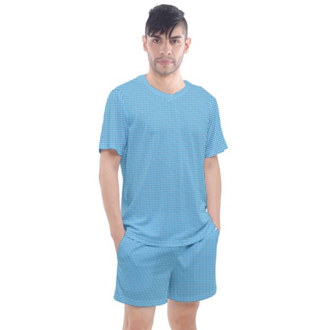 Oktoberfest Bavarian Blue Mini Houndstooth Check Men s Mesh Tee And Shorts Set by PodArtist