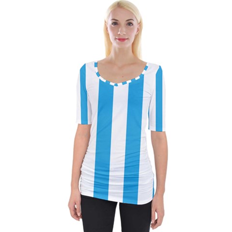 Oktoberfest Bavarian Blue And White Large Cabana Stripes Wide Neckline Tee by PodArtist