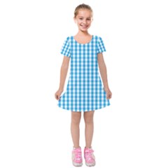 Oktoberfest Bavarian Blue And White Large Gingham Check Kids  Short Sleeve Velvet Dress by PodArtist