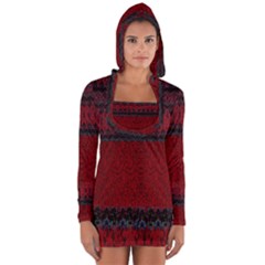 Crush Red Lace Two Patterns  Long Sleeve Hooded T-shirt