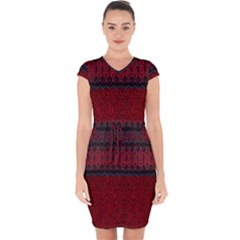 Crush Red Lace Two Patterns  Capsleeve Drawstring Dress 