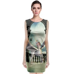 Cute Little Pegasus In The Sky, Cartoon Sleeveless Velvet Midi Dress by FantasyWorld7