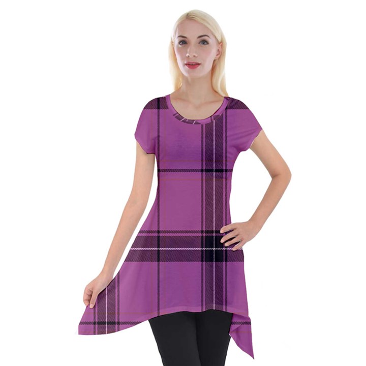 Violet Plaid Short Sleeve Side Drop Tunic