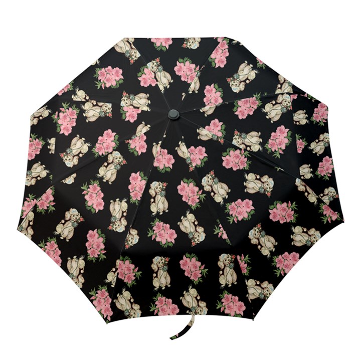 Retro Dog Floral Pattern Folding Umbrellas