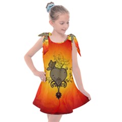 Wonderful Heart With Butterflies And Floral Elements Kids  Tie Up Tunic Dress by FantasyWorld7