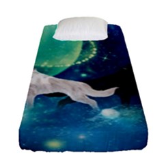 Awesome Black And White Wolf In The Universe Fitted Sheet (single Size) by FantasyWorld7