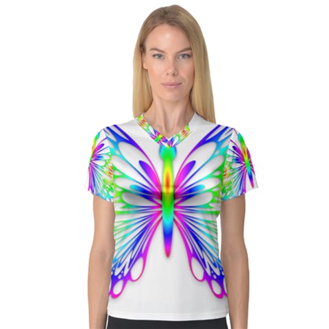Rainbow Butterfly V-neck Sport Mesh Tee by amazinganimals