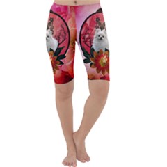 Cute Pemeranian With Flowers Cropped Leggings  by FantasyWorld7