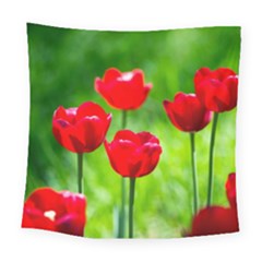 Red Tulip Flowers, Sunny Day Square Tapestry (large) by FunnyCow