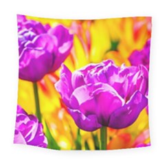 Violet Tulip Flowers Square Tapestry (large) by FunnyCow