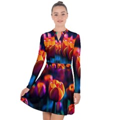 Red Tulips Long Sleeve Panel Dress by FunnyCow