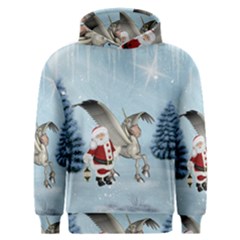 Santa Claus With Cute Pegasus In A Winter Landscape Men s Overhead Hoodie by FantasyWorld7