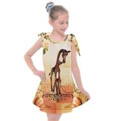 Cute Giraffe Mum With Funny Giraffe Baby Kids  Tie Up Tunic Dress by FantasyWorld7