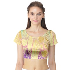 Gold Seamless Lace Tropical Colors By Flipstylez Designs Short Sleeve Crop Top by flipstylezfashionsLLC