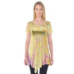 Gold Seamless Lace Tropical Colors By Flipstylez Designs Short Sleeve Tunic  by flipstylezfashionsLLC