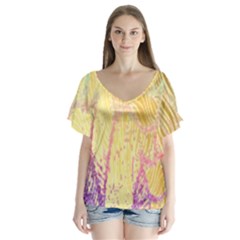 Gold Seamless Lace Tropical Colors By Flipstylez Designs V-neck Flutter Sleeve Top by flipstylezfashionsLLC