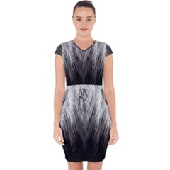 Feather Graphic Design Background Capsleeve Drawstring Dress 