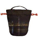 City River Water Cityscape Skyline Drawstring Bucket Bag