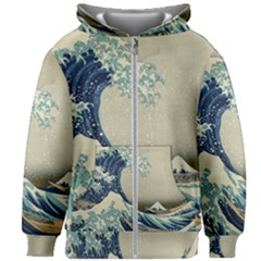 The Classic Japanese Great Wave Off Kanagawa By Hokusai Kids Zipper Hoodie Without Drawstring by PodArtist