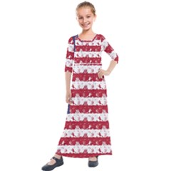 Usa Flag Halloween Holiday Nightmare Stripes Kids  Quarter Sleeve Maxi Dress by PodArtist