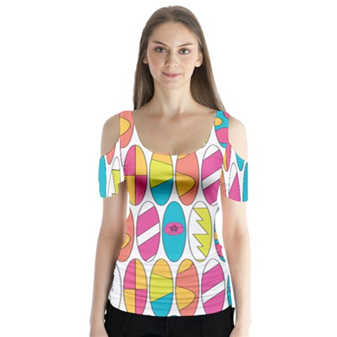 Mini Rainbow Colored Waikiki Surfboards  Butterfly Sleeve Cutout Tee  by PodArtist