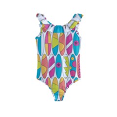 Mini Rainbow Colored Waikiki Surfboards  Kids  Frill Swimsuit by PodArtist