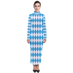 Oktoberfest Bavarian Blue And White Large Diagonal Diamond Pattern Turtleneck Maxi Dress by PodArtist