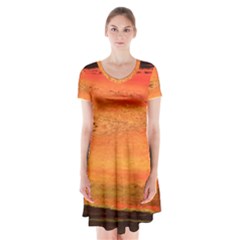 Sunset Short Sleeve V-neck Flare Dress by WILLBIRDWELL