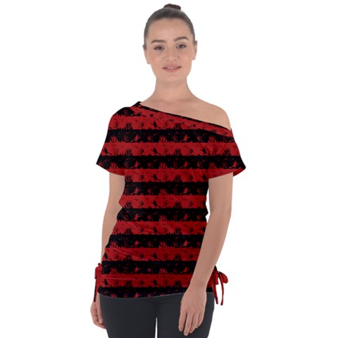 Blood Red And Black Halloween Nightmare Stripes  Tie-up Tee by PodArtist