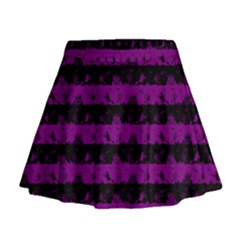 Zombie Purple And Black Halloween Nightmare Stripes  Mini Flare Skirt by PodArtist