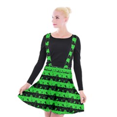 Monster Green And Black Halloween Nightmare Stripes  Suspender Skater Skirt by PodArtist