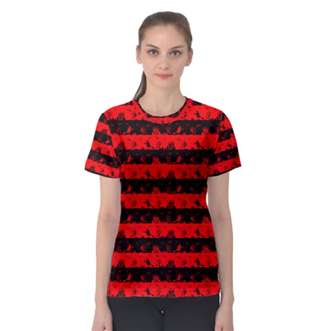 Red Devil And Black Halloween Nightmare Stripes  Women s Sport Mesh Tee by PodArtist