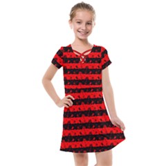Red Devil And Black Halloween Nightmare Stripes  Kids  Cross Web Dress by PodArtist