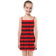 Red Devil And Black Halloween Nightmare Stripes  Kids Summer Sun Dress by PodArtist